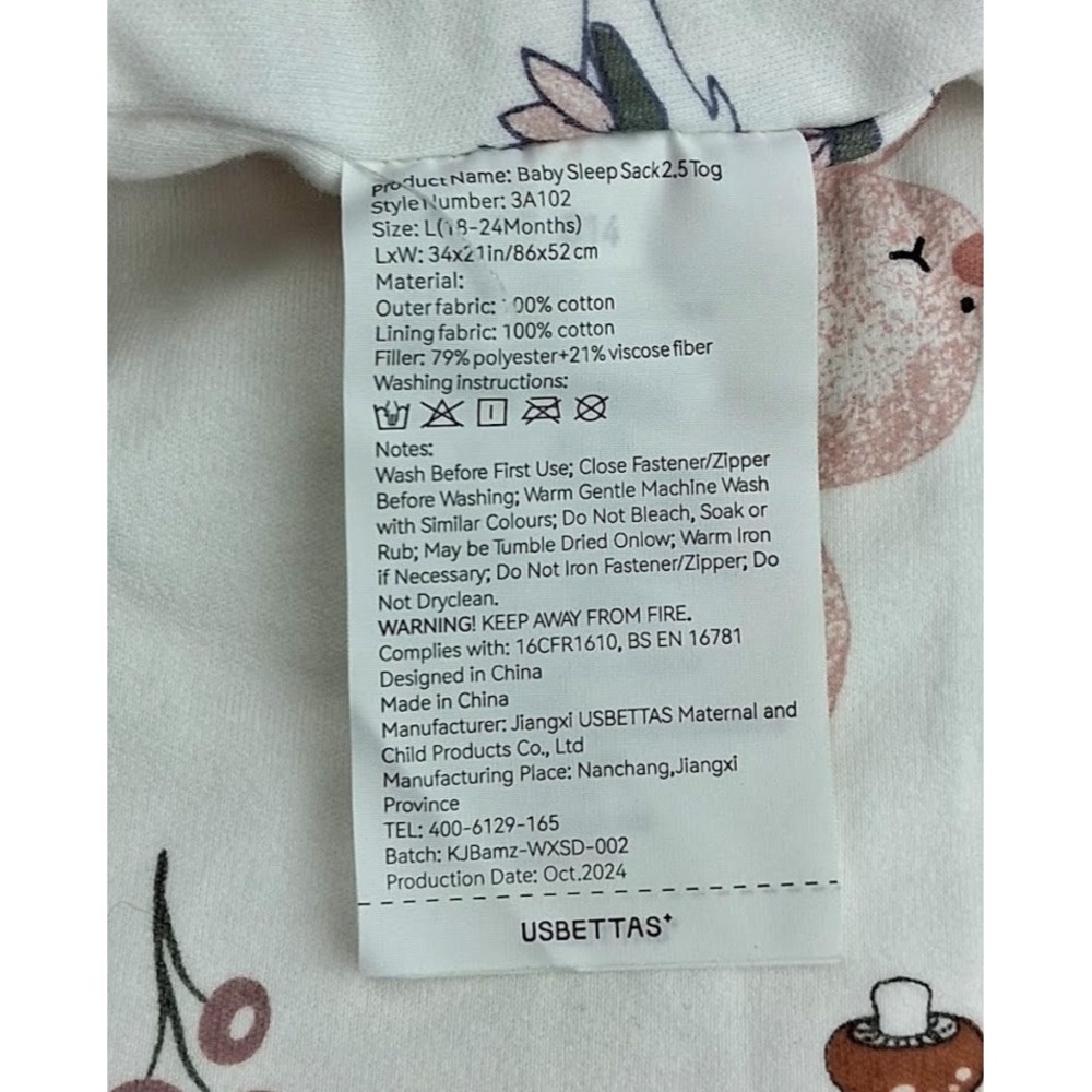 Usbettas Baby 18 24 Mos Wearable 2.5 Tog Blanket Cotton Soft Sleep Sack Pink NWT - Picture 5 of 6
